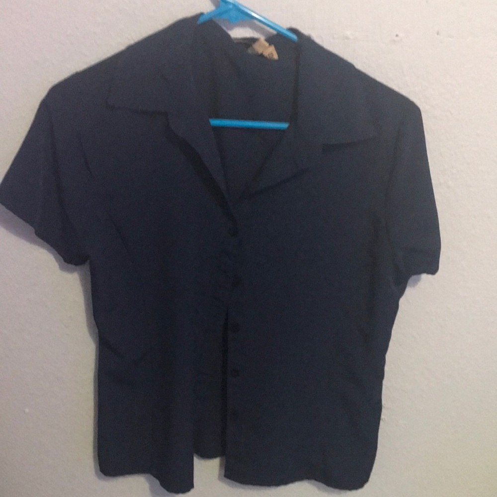 Dark blue sleek Notations small button up t-shirt